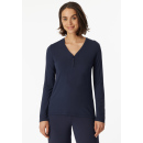Schiesser Damen Langarmshirt Knopfleiste blau