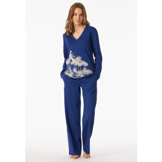 Schiesser Damen Schlafanzug lang blau
