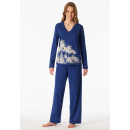 Schiesser Damen Schlafanzug lang blau