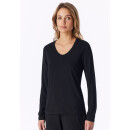 Schiesser Damen Shirt langarm V-Ausschnitt schwarz